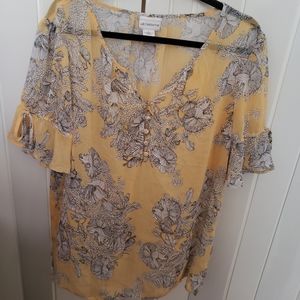 Luz Claiborne sheer pale yellow short sleeve top